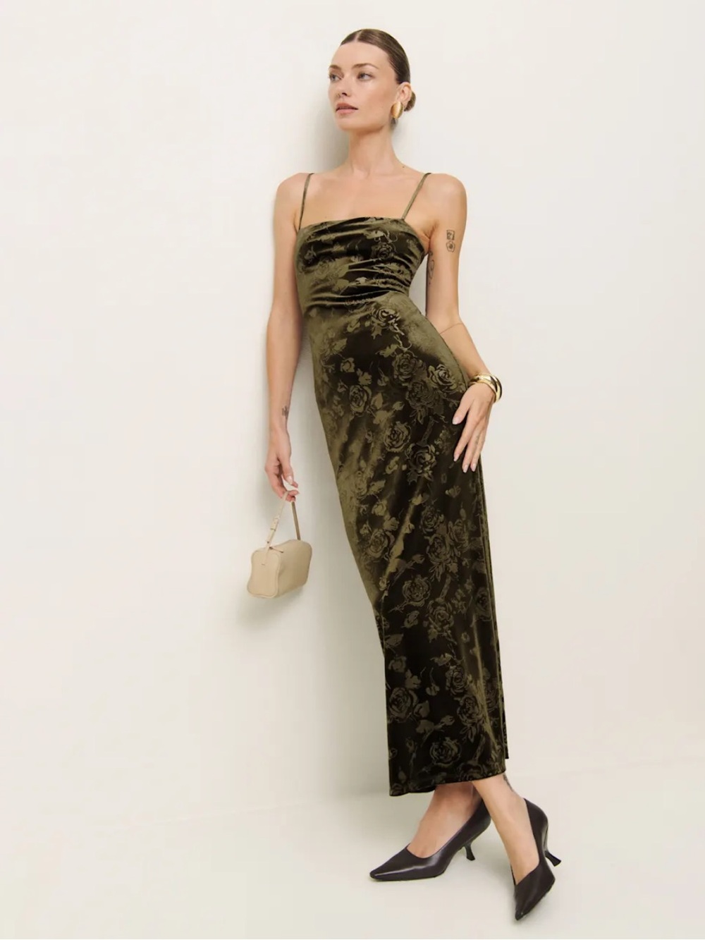 Reformation Elise Knit Velvet Floral Maxi Dress
